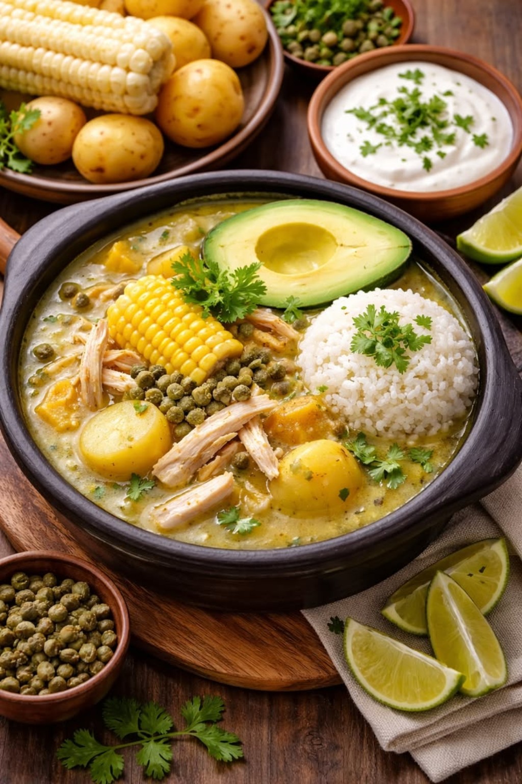 Ajiaco colombien au poulet et à l'avocat