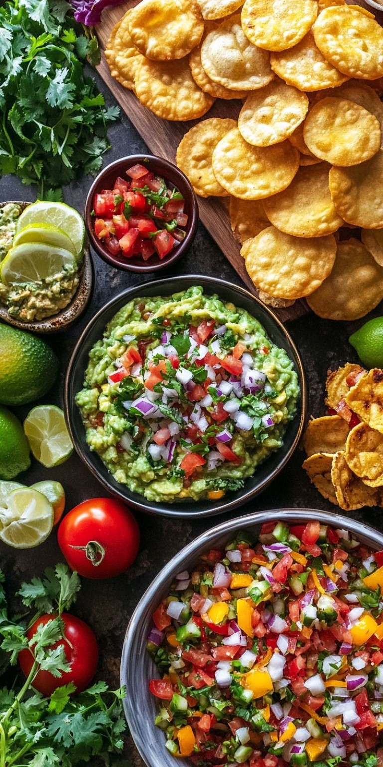 Guacamole, salsa et chips de plantain